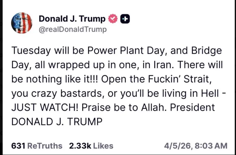 Trump's Easter message--'Open the Fuckin' Strait, you crazy bastards'