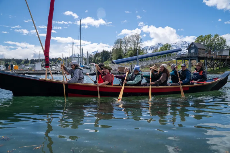 In three canoes, 35 crewmembers depart from Haines heading to Celebration in Juneau