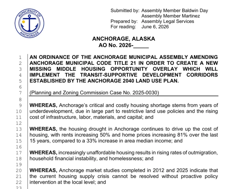 Anchorage Assembly to Consider New Ordinance Aimed at Developing "Missing Middle Housing"