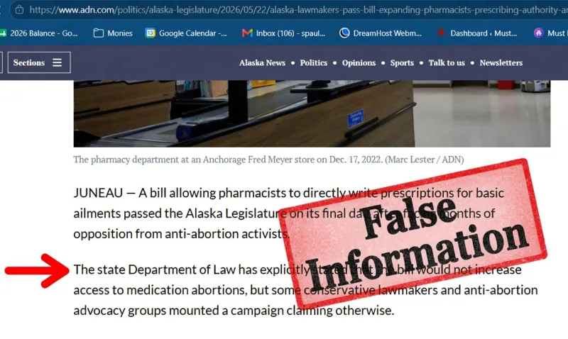 Analysis: What the Department of Law Actually Said About HB 195 Granting Pharmacists Ability to Prescribe Chemical Abortion (And It Isn't What ADN Told You)
