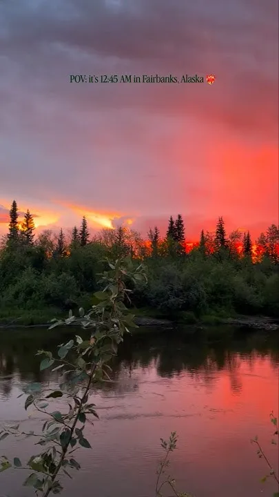 June 27th, 2026 at 12:45AM  #explorefairbanks #fairbanksalaska #midnightsun #sunset #alaska (Video)