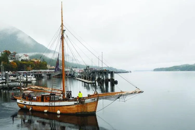 Norwegian sailboat cruises into Ketchikan