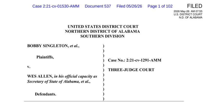 Alabama Federal Judges Reject House Map