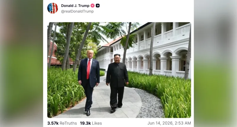 Trump posts summit photo with Kim Jong Un before announcing Iran deal