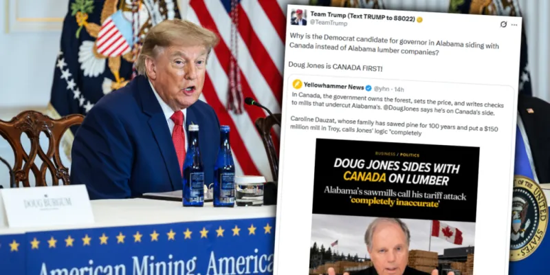 'Doug Jones is CANADA FIRST!' -- Trump campaign asks why Alabama Democrat is 'siding with Canada instead of Alabama lumber companies'
