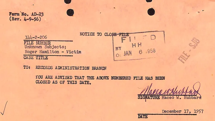 Federal board releases records on Rogers Hamilton's 1957 murder