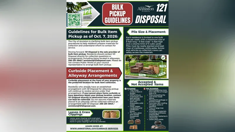 Anniston clarifies bulk pickup rules, limits and what crews will not collect