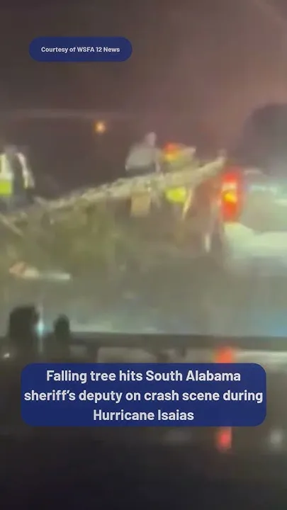 Falling tree hits south Alabama sheriff's deputy on crash scene during Hurricane Isaias (Video)