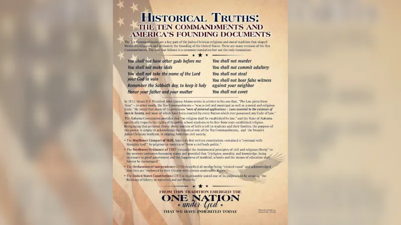 Alabama superintendent approves Ten Commandments poster for public schools