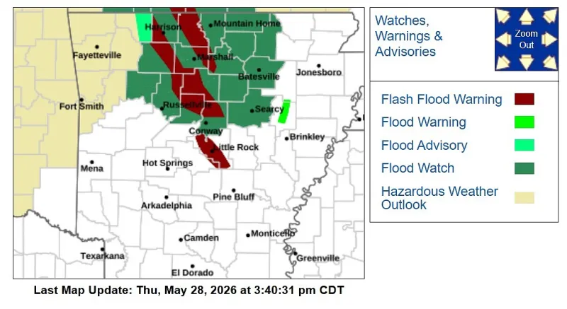 Flash flood warnings issued for much of central Arkansas