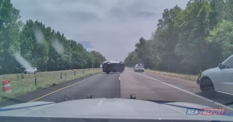 VIDEO: Driver Appearing Unresponsive Strikes ASP Units Before TVI Rollover on I-40