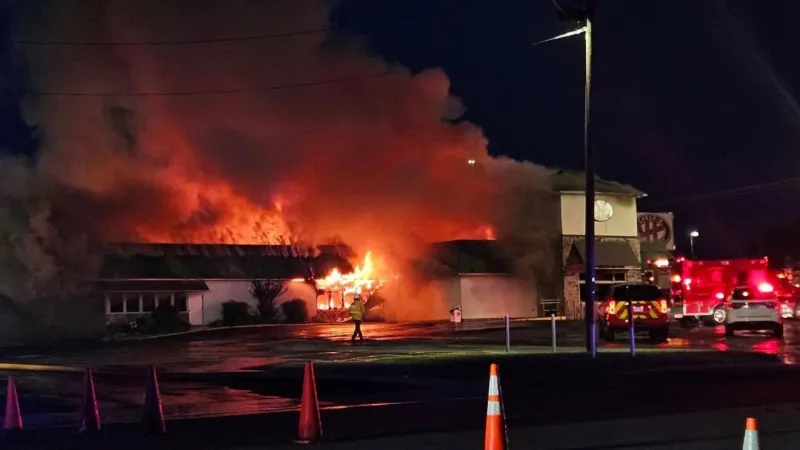 Check-H Grill and Buffet engulfed by flames as firefighters respond in Russellville
