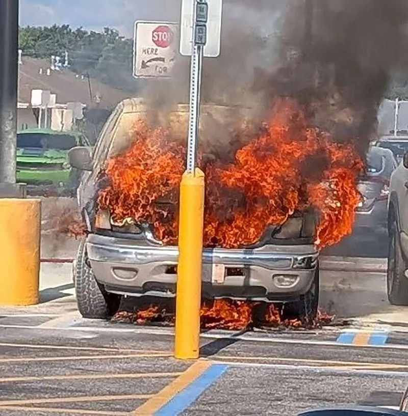 Truck goes up in flames; Man arrested