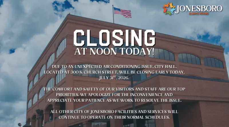 Jonesboro City Hall Closing at Noon Due to Air Conditioning Issue