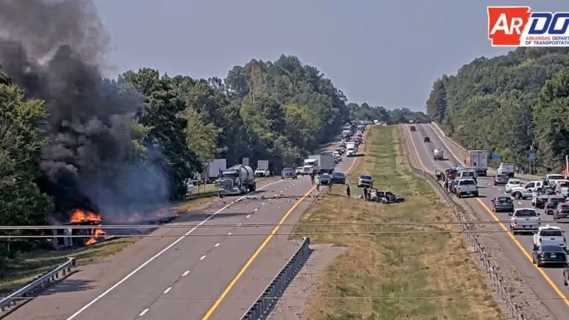 Responders provide medical aid after vehicle accident on I-530 in Pulaski County