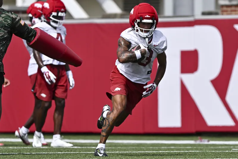 Arkansas football sorting out crowded wide receiver battle in fall camp
