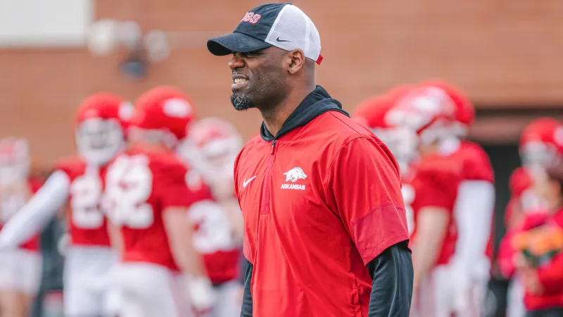 Razorbacks secondary coaches Deron Wilson and Eddie Hicks Sunday