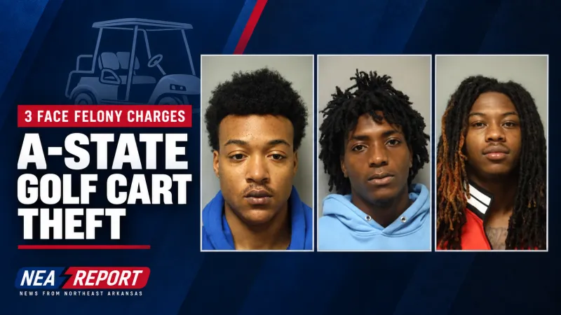 Three Face Felony Charges After Cameras Track Stolen A-State Golf Cart Through Jonesboro