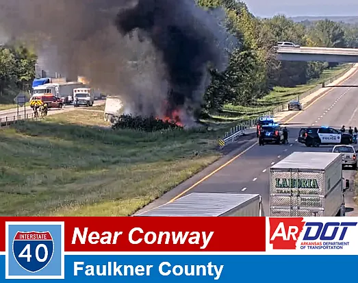 Part of I-40 blocked near Conway after tractor-trailer crash