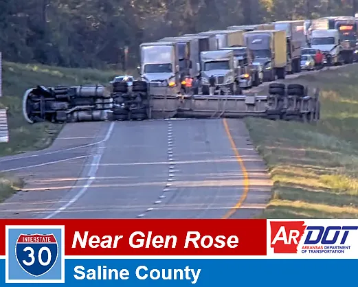 I-30 reopens in Saline County after tractor-trailer carrying milk overturned