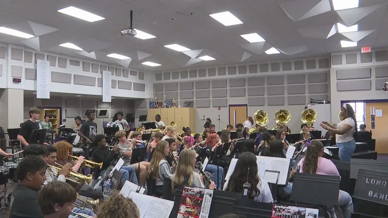 Friday nights in Lonoke: the Fighting Jackrabbit Band sets the stadium soundtrack