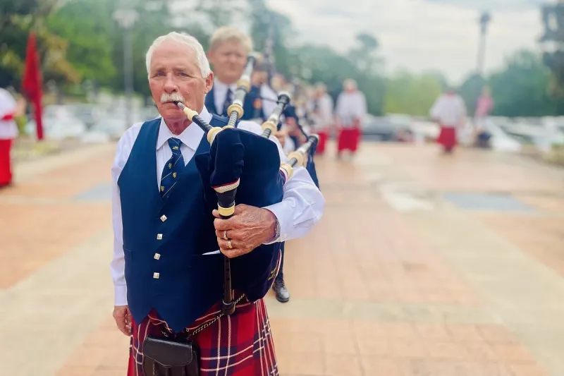 Lyon College Pipe Band plays for services at Second Presbyterian Church in Little Rock