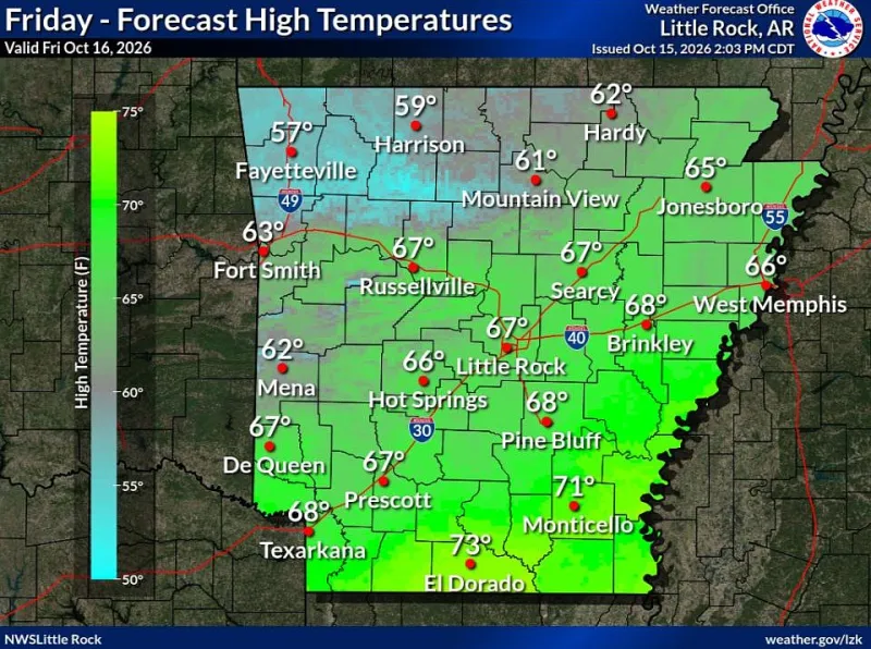 Cold front brings fall temperatures to Arkansas; forecasters warn of continued wildfire risk
