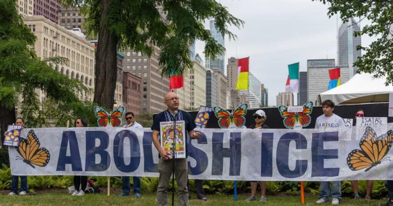 Hundreds march to Chicago's Trump Tower for vigil for two men killed by ICE agents