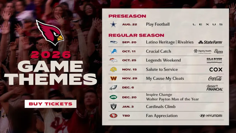 Arizona Cardinals Announce Themes For 2026 Home Games
