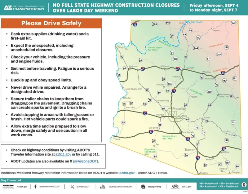 No state highway closures scheduled over Labor Day weekend