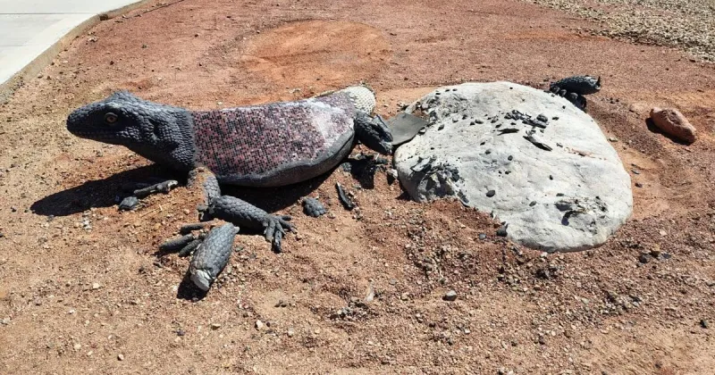 Kingman man accused of ramming chuckwalla sculpture, later police car