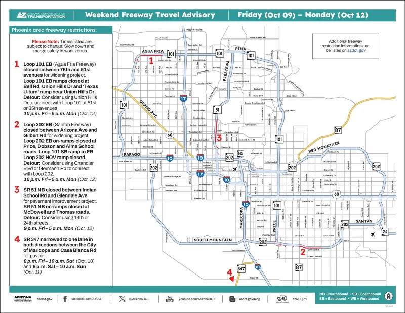 Weekend Freeway Travel Advisory -- Oct. 9-12