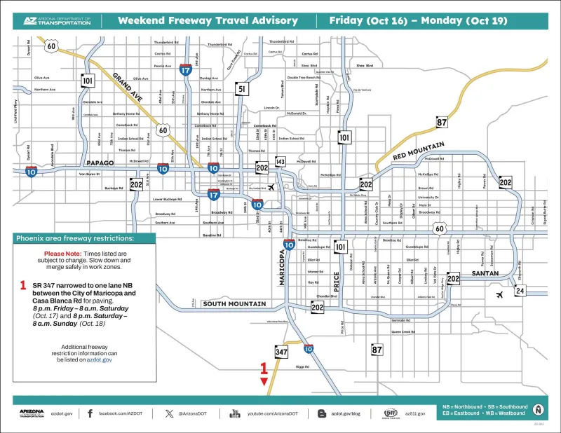 Weekend Freeway Travel Advisory -- Oct. 16-19