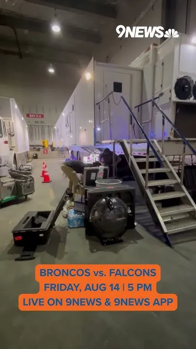 9NEWS TV crews prepare for Broncos-Falcons game at Mercedes-Benz Stadium (Video)