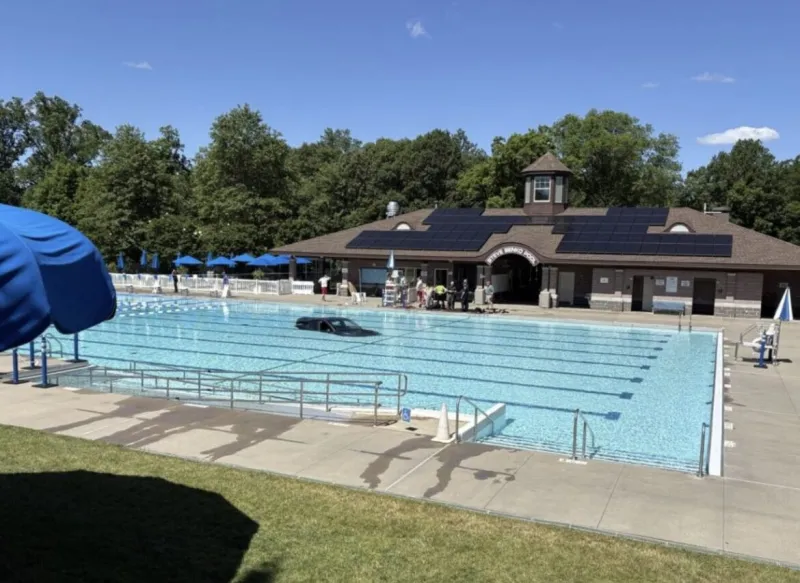Man Steers Tesla through Fence and into Pool at Waveny Park