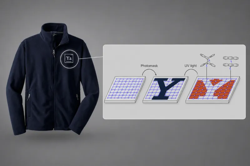 Yale "Y" written with light points to patternable color-changing materials