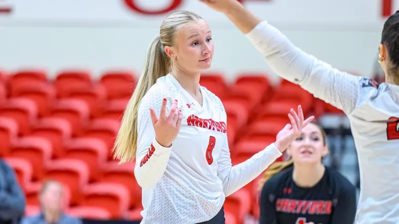 Hartford Volleyball Completes Comeback Victory Against Regis College