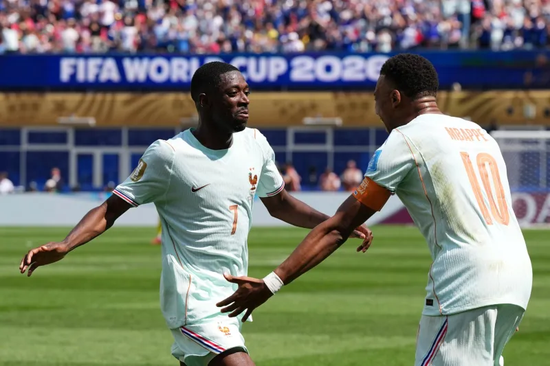 France forward Ousmane Dembl scores a first-half World Cup hat trick against Norway