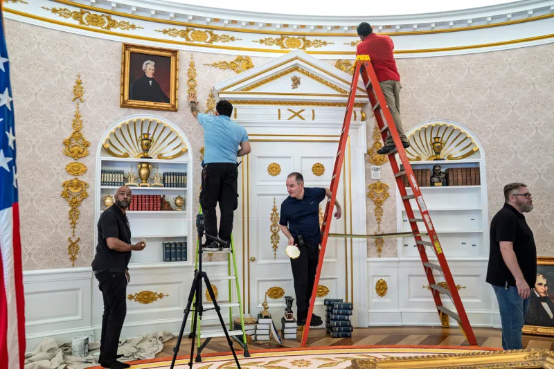 A replica Oval Office near the White House just got a new Trump makeover. Gold flourishes abound