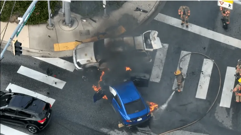 WATCH: 3 hospitalized after fiery two-vehicle collision in Olney