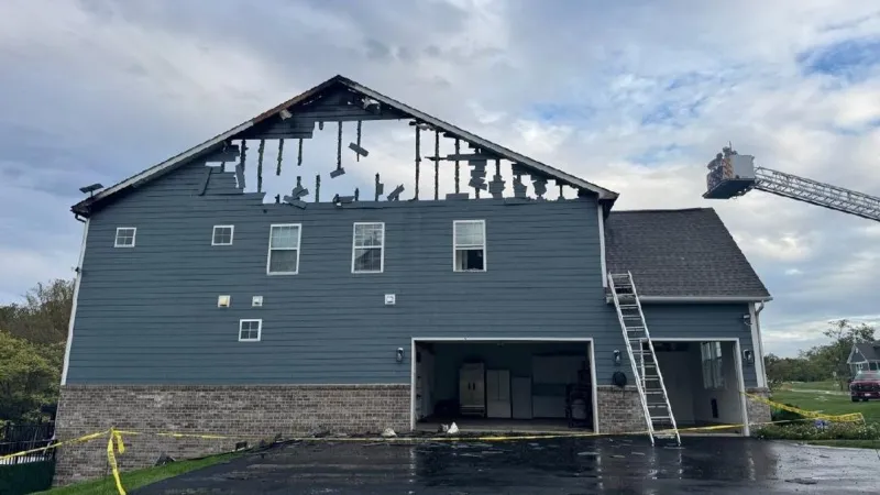 Roof collapses as deck fire spreads to attic, displacing 5 adults and 3 dogs in Germantown