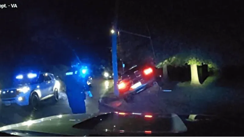 Driver ends up partially under water during chase, then wedged between utility pole