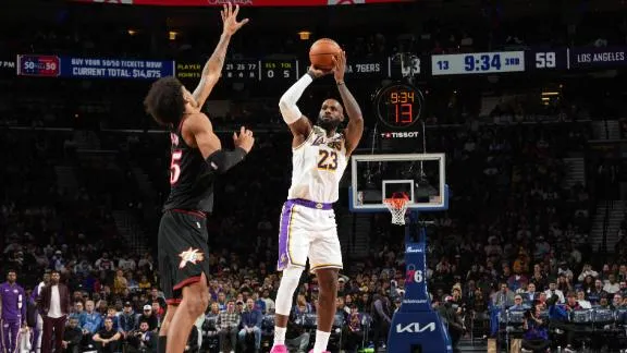 James hits go-ahead 3 and scores 29 points, Doncic has triple-doubl...