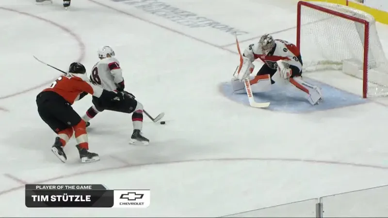 Tim Stutzle's goal 47 seconds into OT helps Senators beat Flyers 2-1