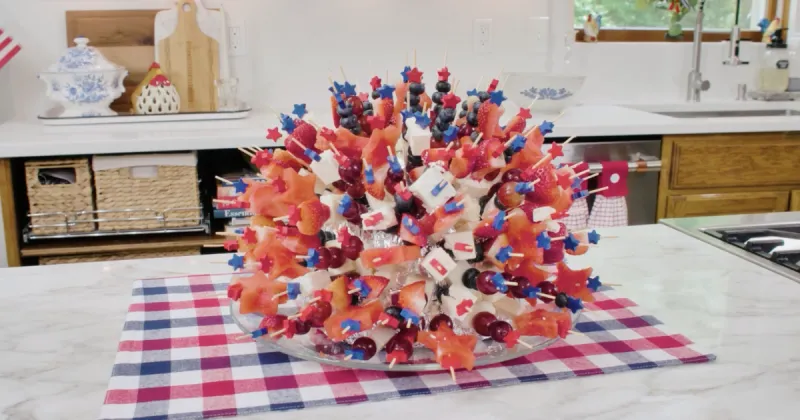 Fruit and cheese skewers with a festive firecracker twist