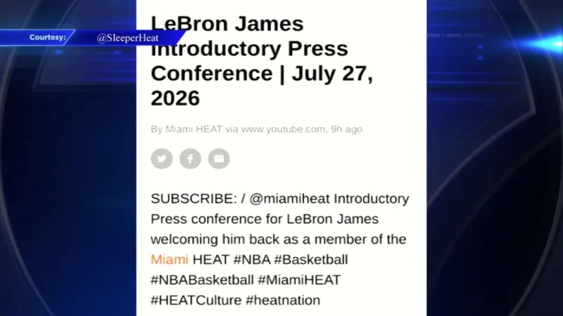 YouTube post rekindles hopes of LeBron James returning to Miami, but Heat says internal placeholder link was posted by mistake