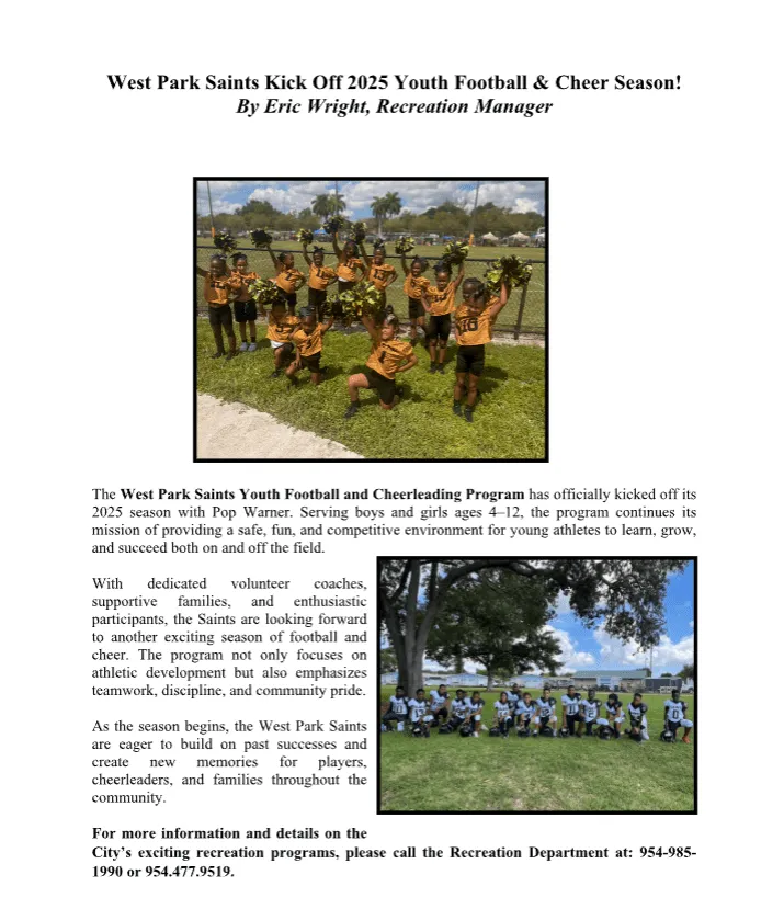 West Park Saints Kick Off 2025 Youth Football and Cheer Season!
