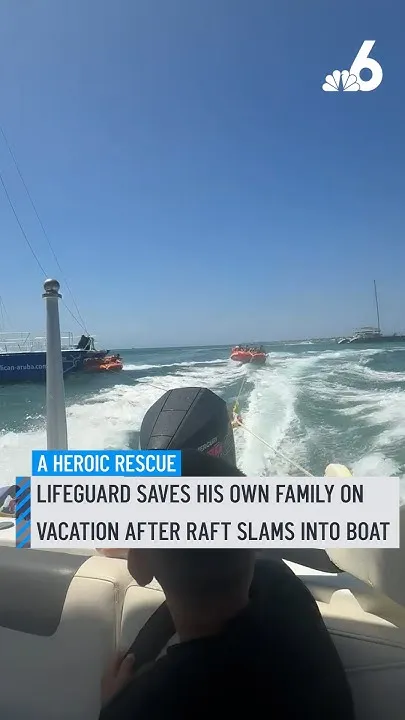 Lifeguard saves his own family on vacation after raft slams into boat (Video)