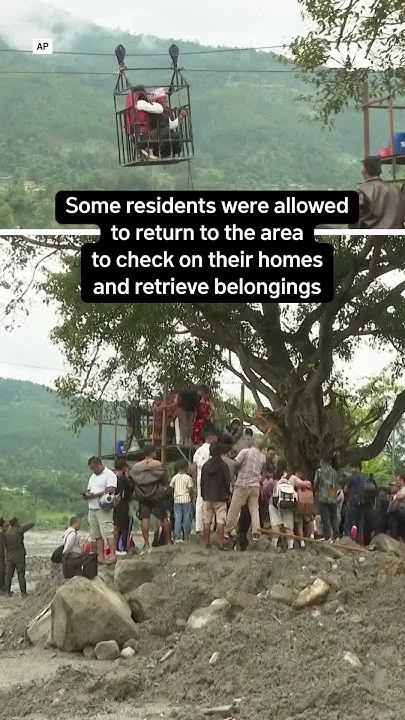 Zip line helps residents cross river after deadly Nepal floods (Video)