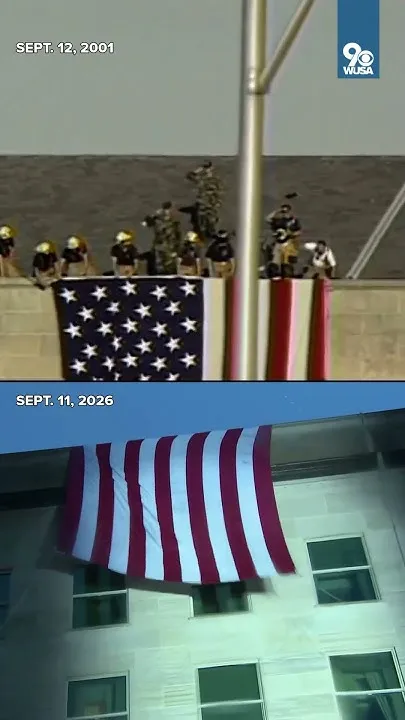 Pentagon flag unfurling, 2001 and 2026: Footage from after the attack, and 25 years later (Video)